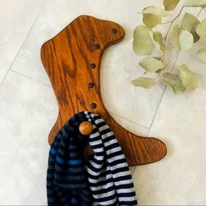 Vintage 70s Solid Wood Wall Hook Women’s Victorian Boot Metal Accents | 12.5”H